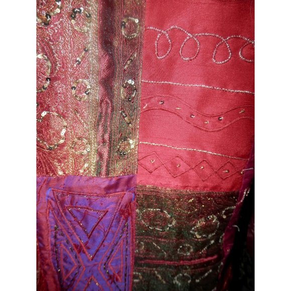 CHICO'S Jacket 1 Medium Red Gold Metallic Shimmer - Picture 4 of 5